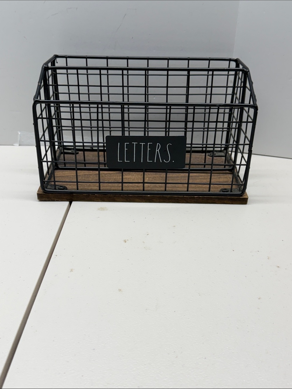 Rae Dunn Black Wire Letter Basket with Wood Base